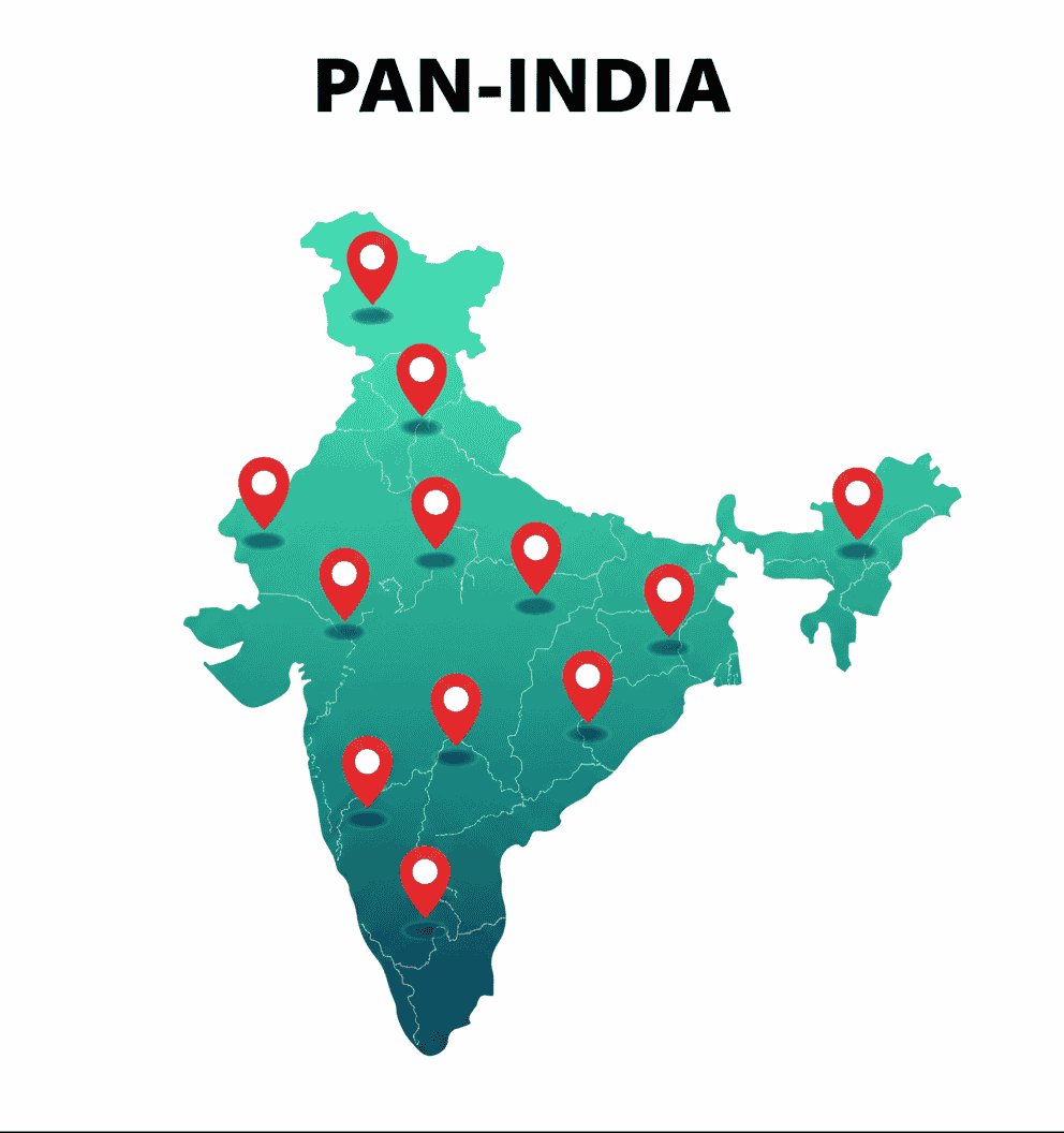 India map showing our service locations